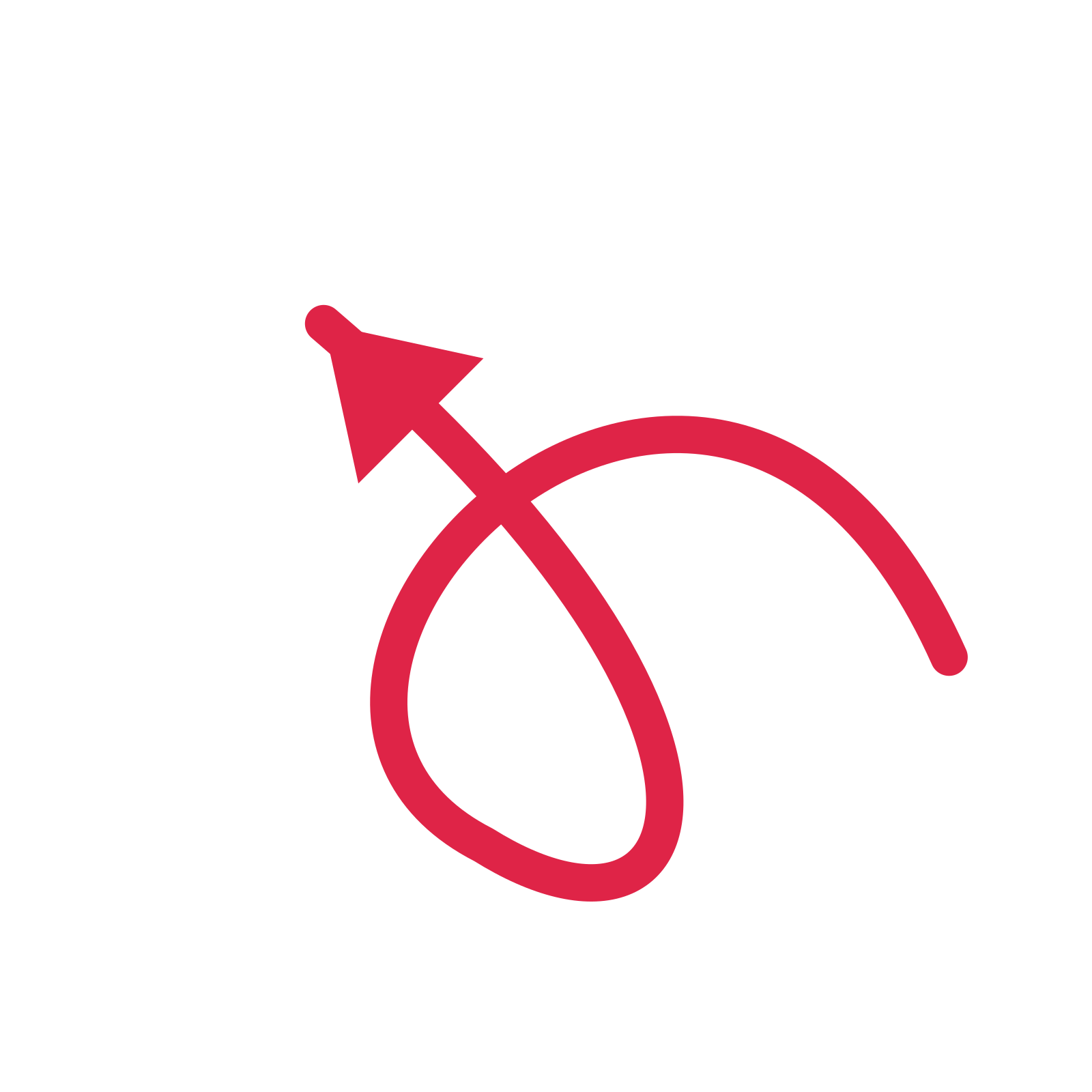 A loop directional arrow pointing north west with a solid arrowhead.