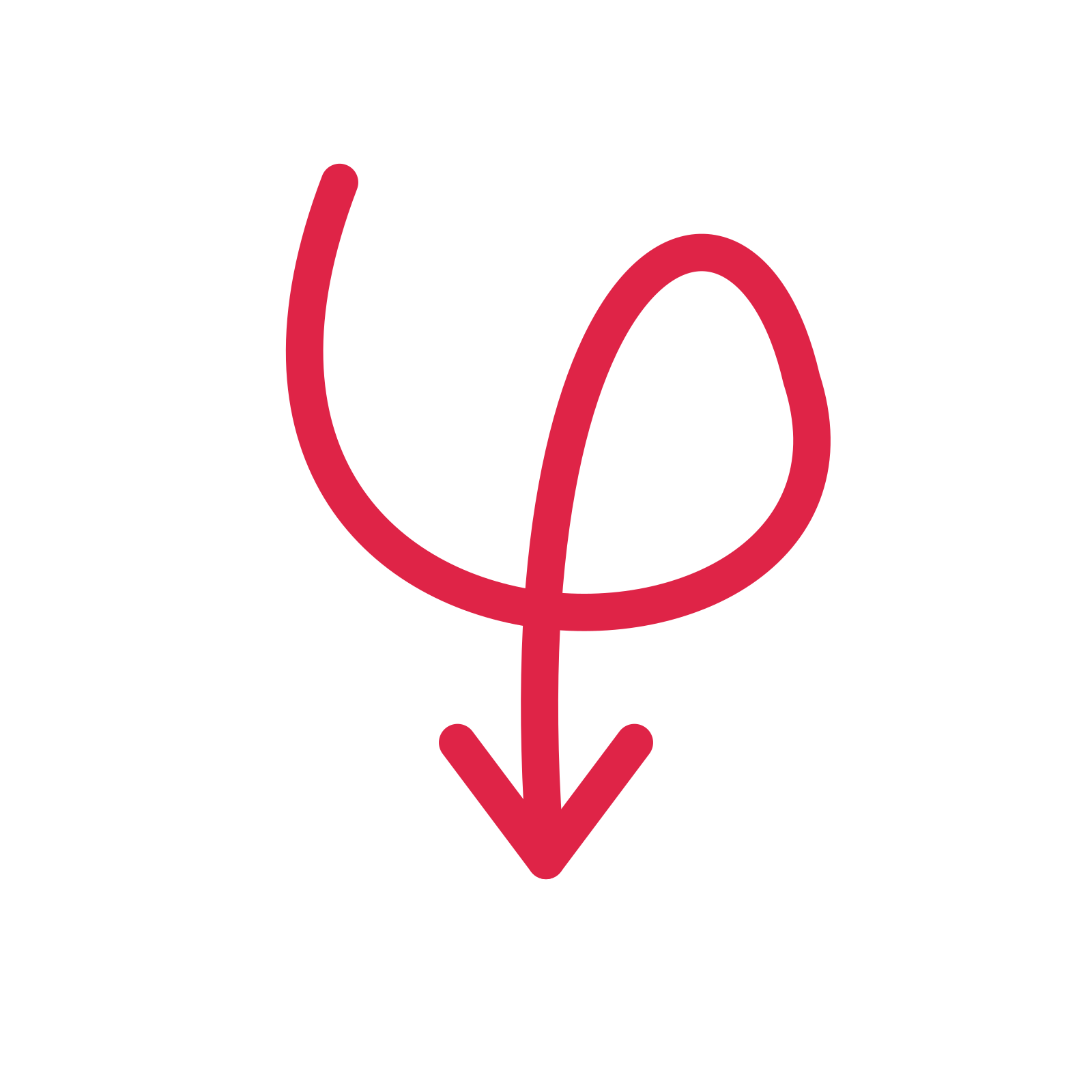 A loop directional arrow pointing south with an open arrowhead.