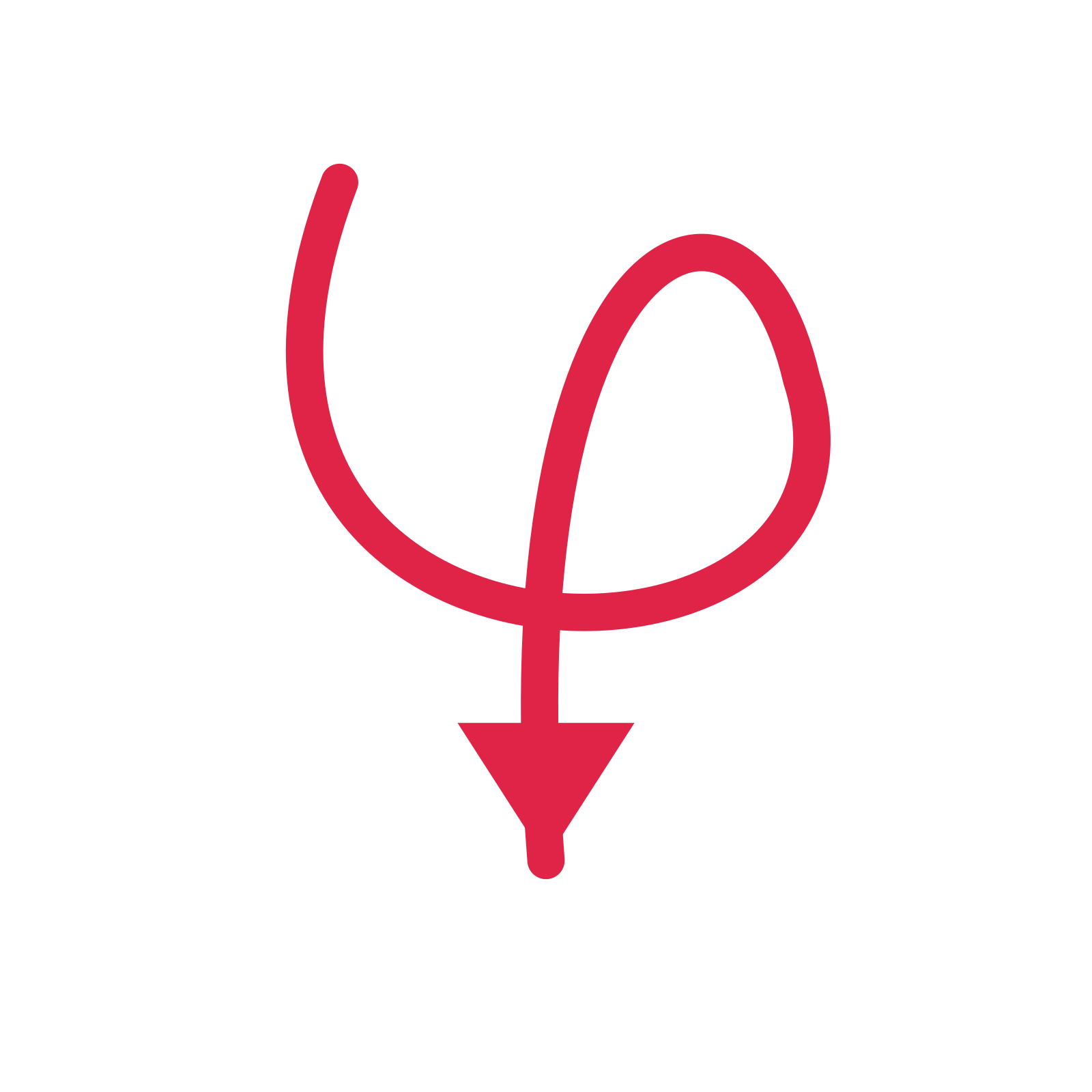 A loop directional arrow pointing south with a solid arrowhead.