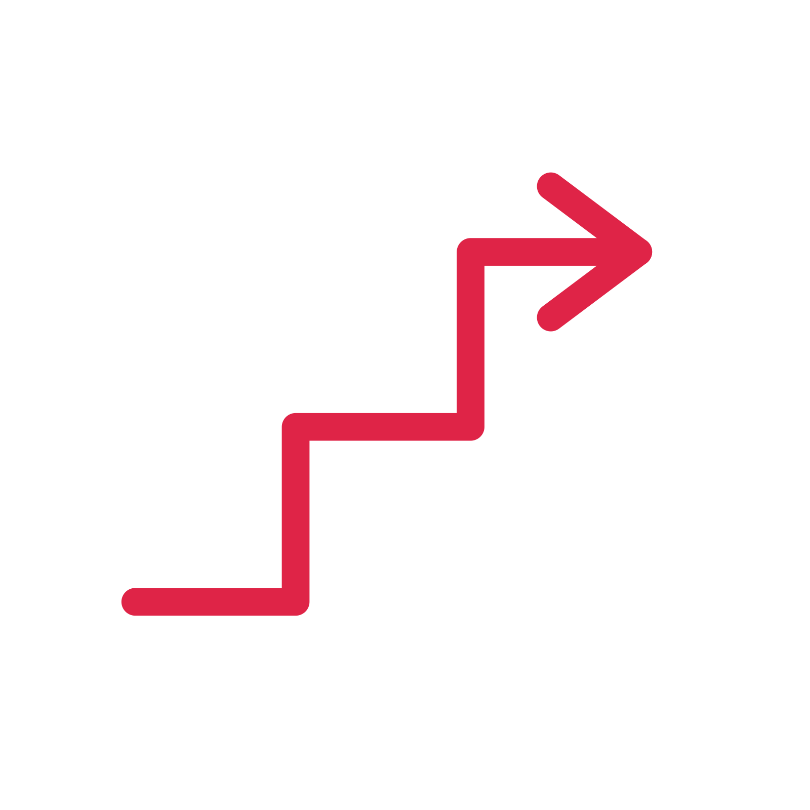 A step directional arrow pointing east with an open arrowhead.