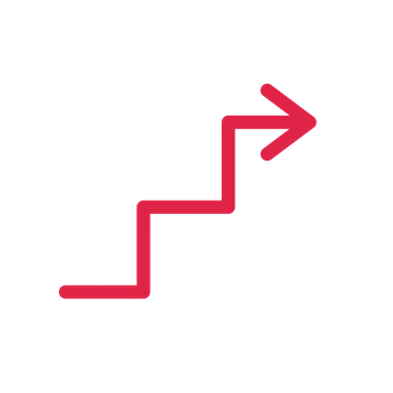 A step directional arrow pointing east with an open arrowhead.