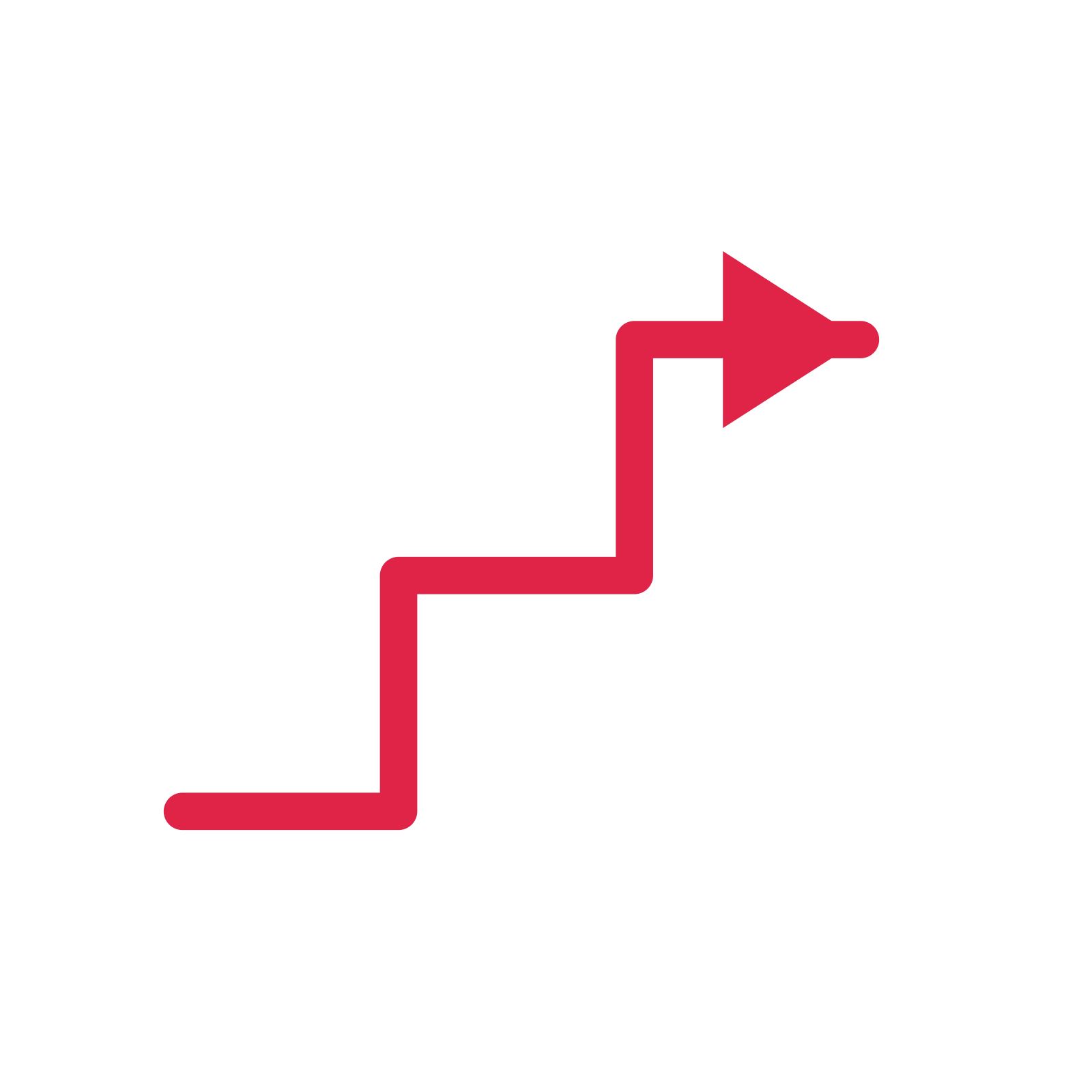 A step directional arrow pointing east with a solid arrowhead.