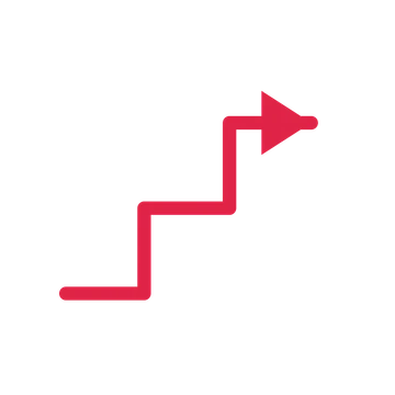 A step directional arrow pointing east with a solid arrowhead.