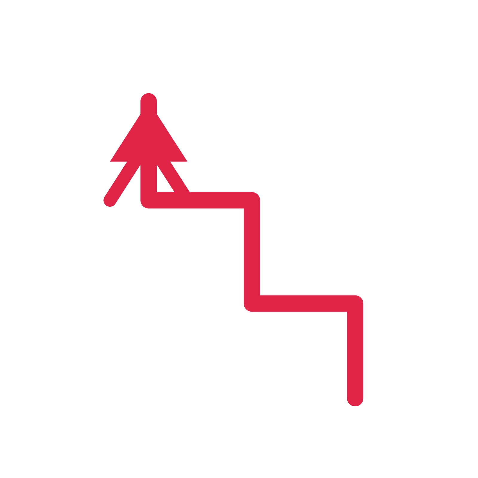 A step directional arrow pointing north with a double arrowhead.