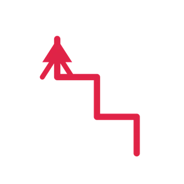 A step directional arrow pointing north with a double arrowhead.