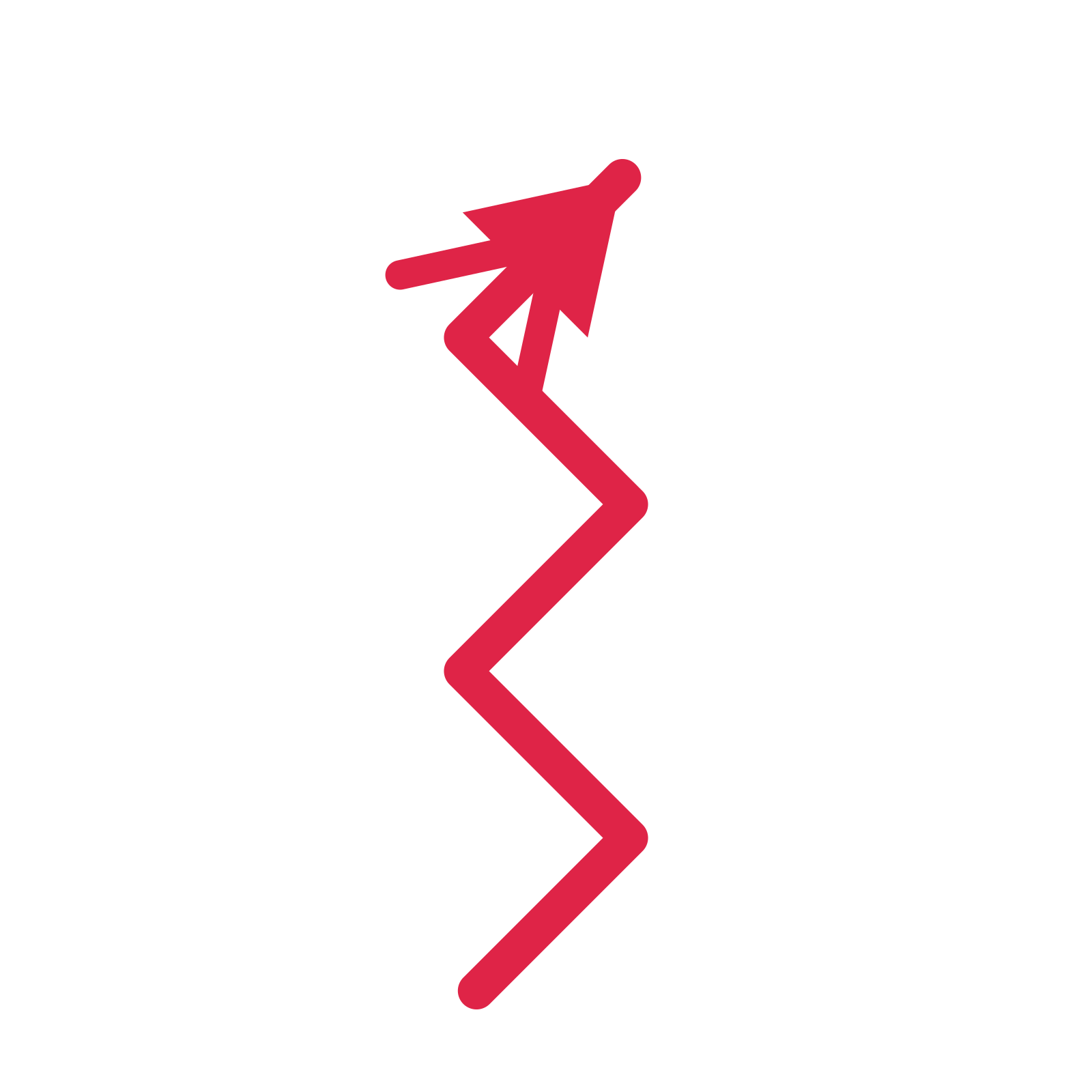 A step directional arrow pointing north east with a double arrowhead.