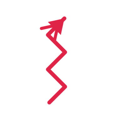 A step directional arrow pointing north east with a double arrowhead.