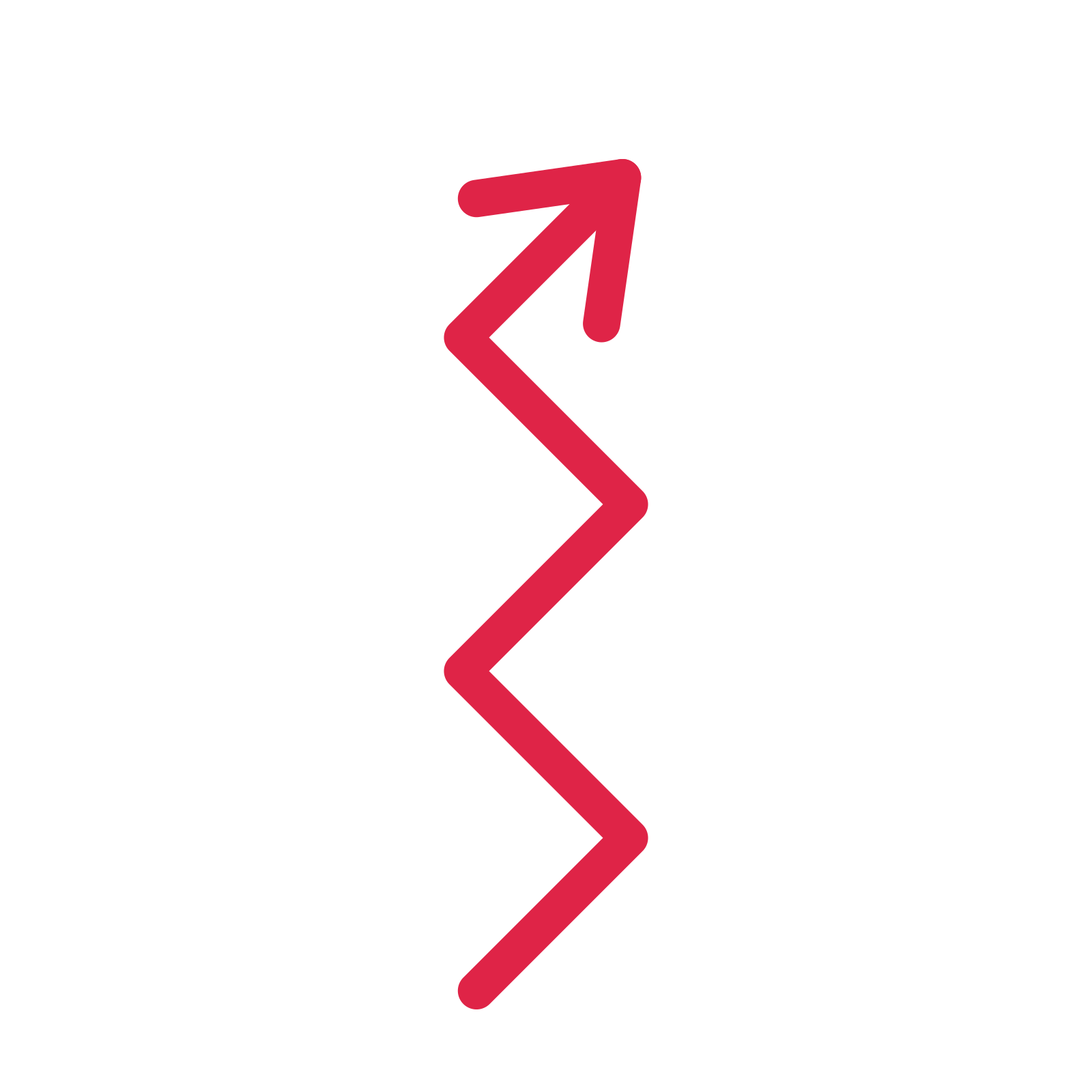 A step directional arrow pointing north east with an open arrowhead.