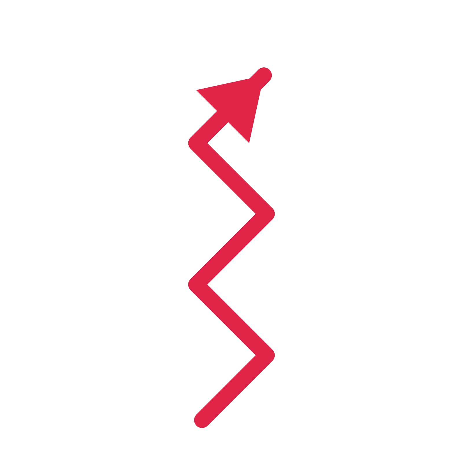 A step directional arrow pointing north east with a solid arrowhead.