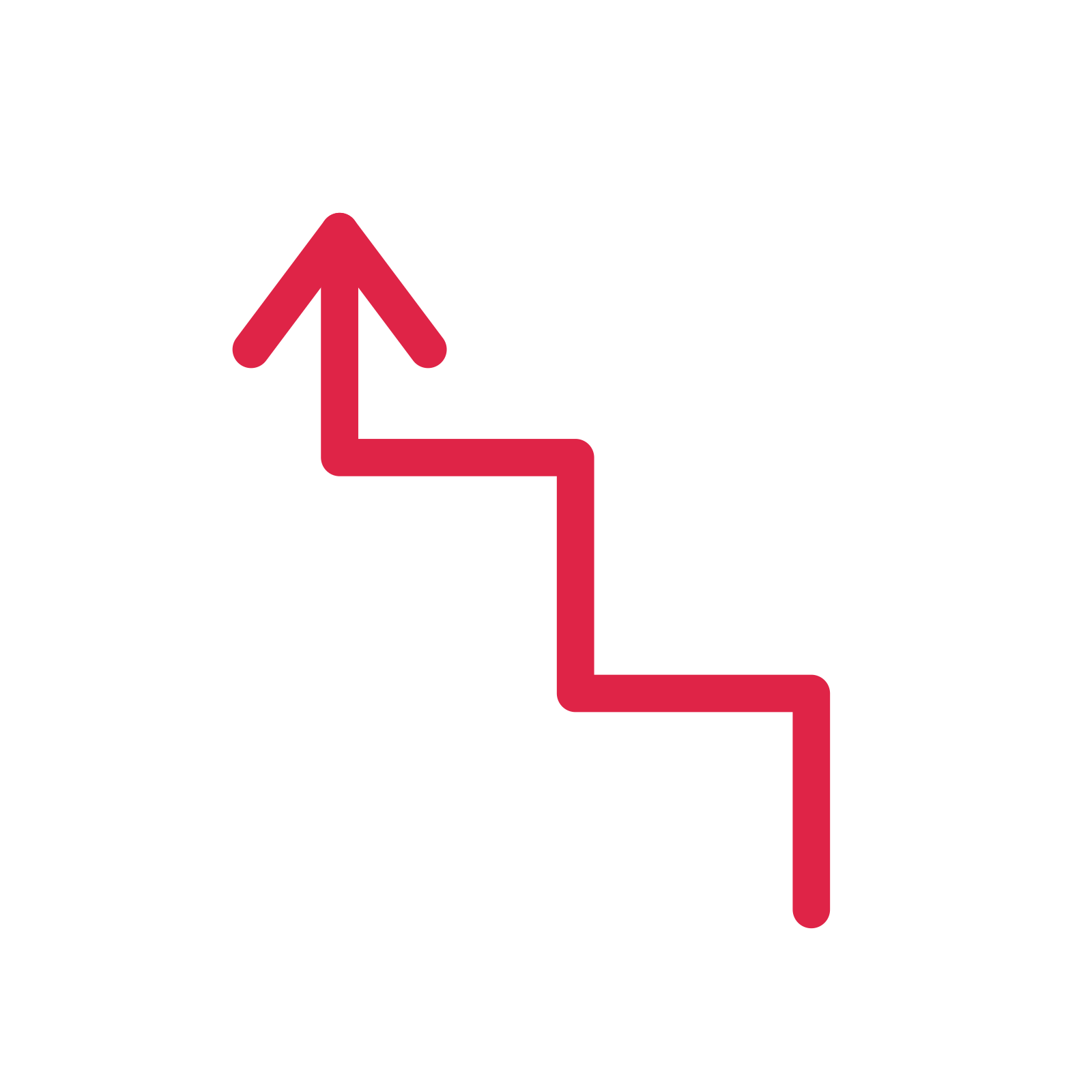 A step directional arrow pointing north with an open arrowhead.