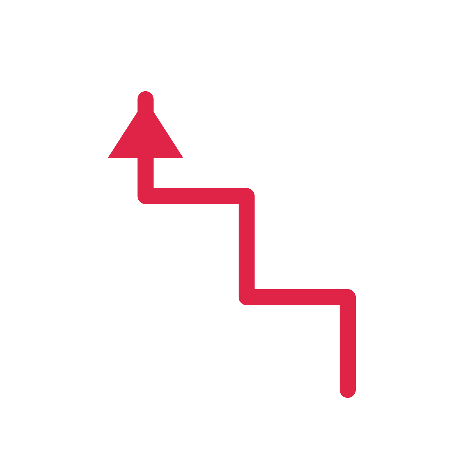 A step directional arrow pointing north with a solid arrowhead.