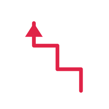 A step directional arrow pointing north with a solid arrowhead.