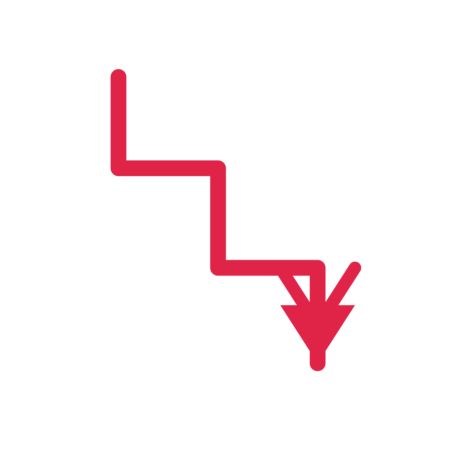 A step directional arrow pointing south with a double arrowhead.
