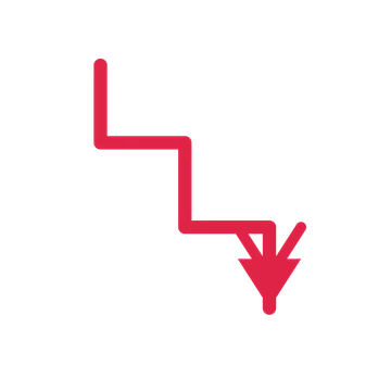 A step directional arrow pointing south with a double arrowhead.