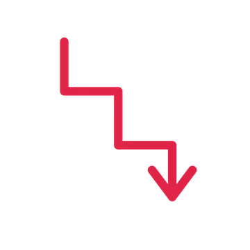 A step directional arrow pointing south with an open arrowhead.