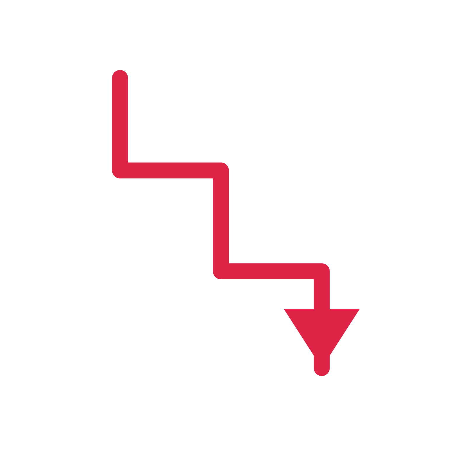 A step directional arrow pointing south with a solid arrowhead.