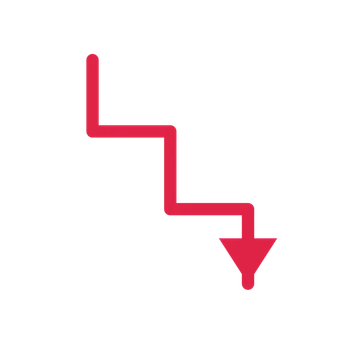 A step directional arrow pointing south with a solid arrowhead.