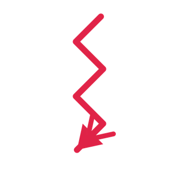 A step directional arrow pointing south west with a double arrowhead.