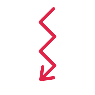 A step directional arrow pointing south west with an open arrowhead.