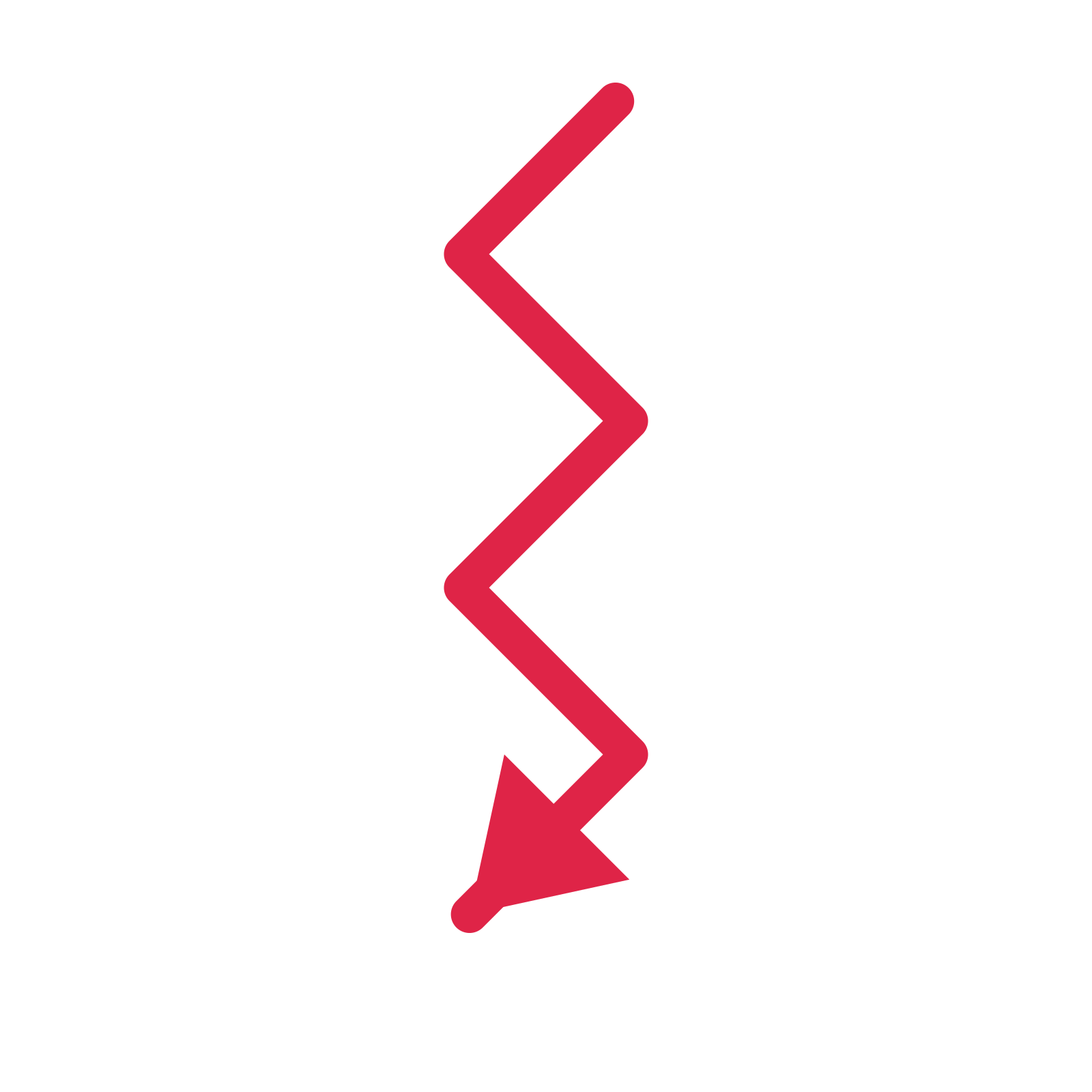 A step directional arrow pointing south west with a solid arrowhead.