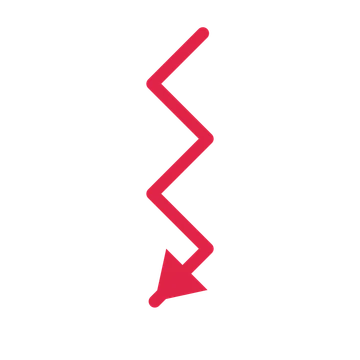 A step directional arrow pointing south west with a solid arrowhead.
