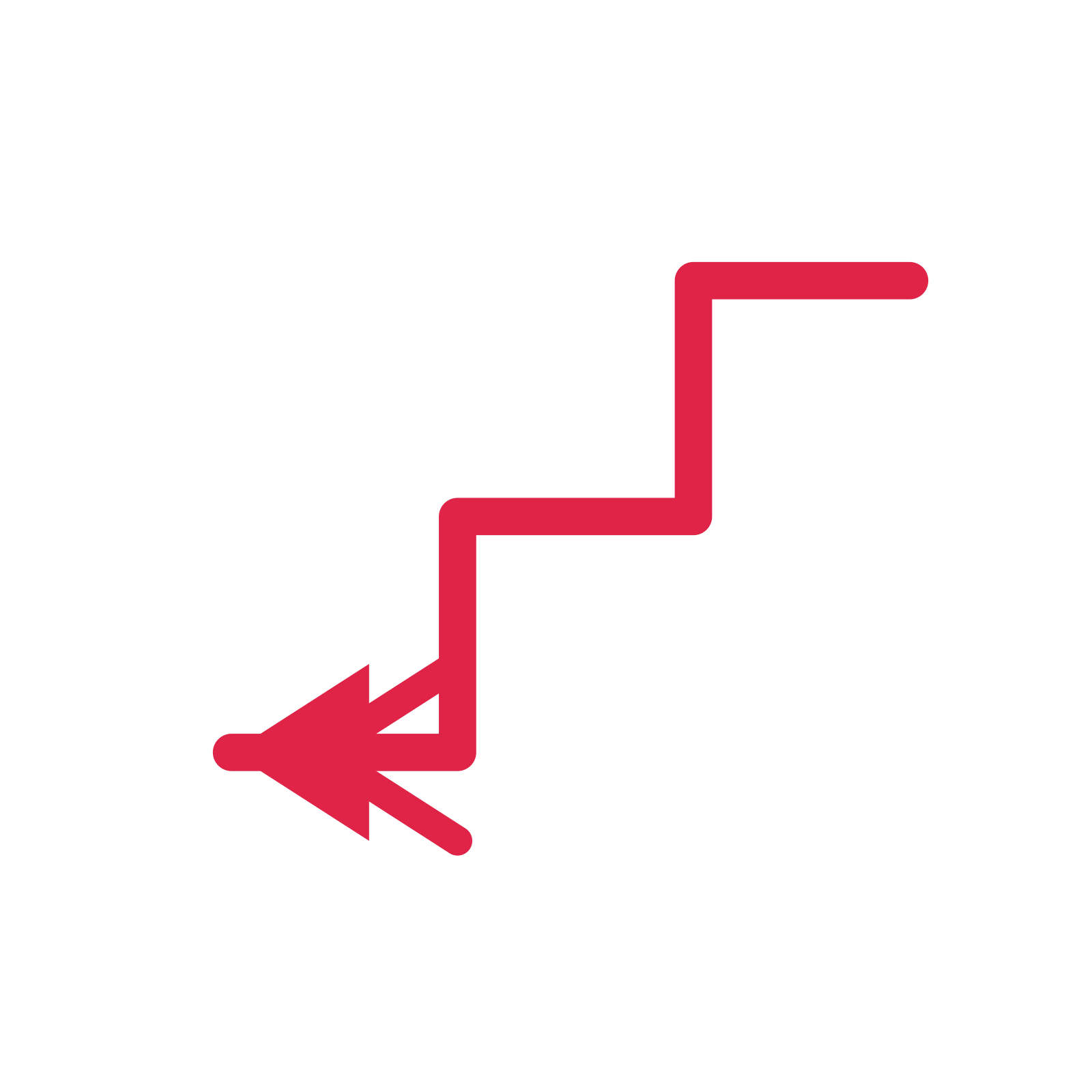 A step directional arrow pointing west with a double arrowhead.