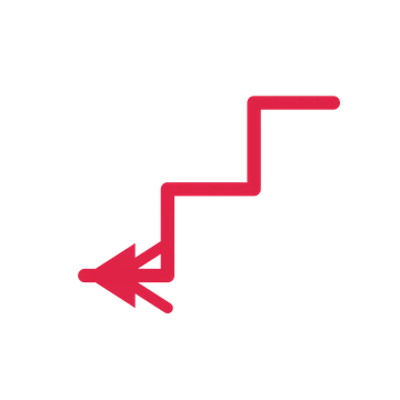 A step directional arrow pointing west with a double arrowhead.