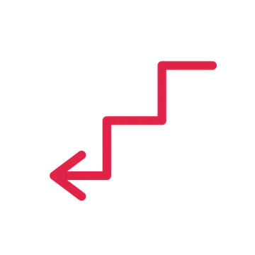 A step directional arrow pointing west with an open arrowhead.