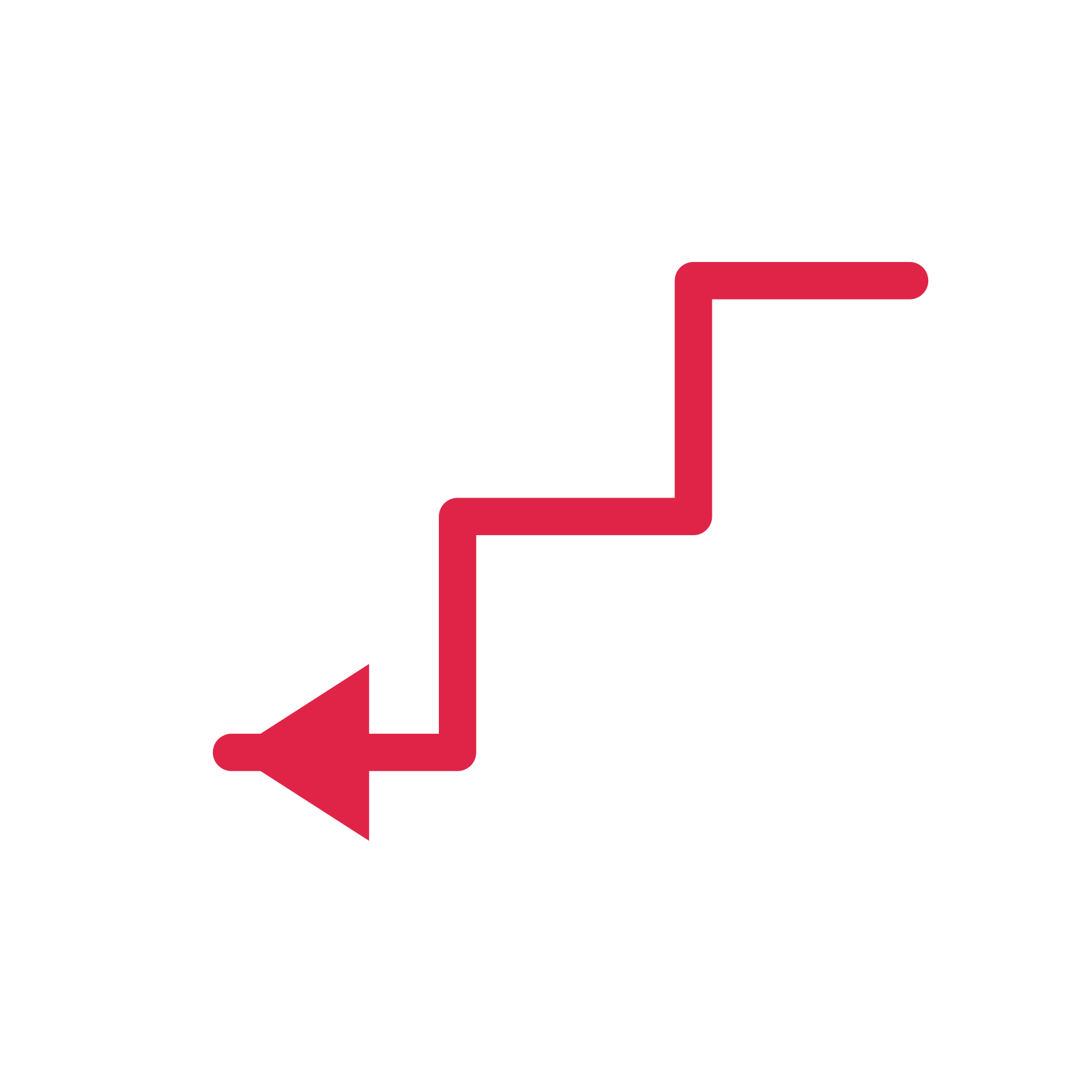 A step directional arrow pointing west with a solid arrowhead.