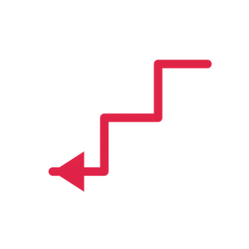 A step directional arrow pointing west with a solid arrowhead.