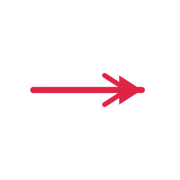 A straight directional arrow pointing east with a double arrowhead.
