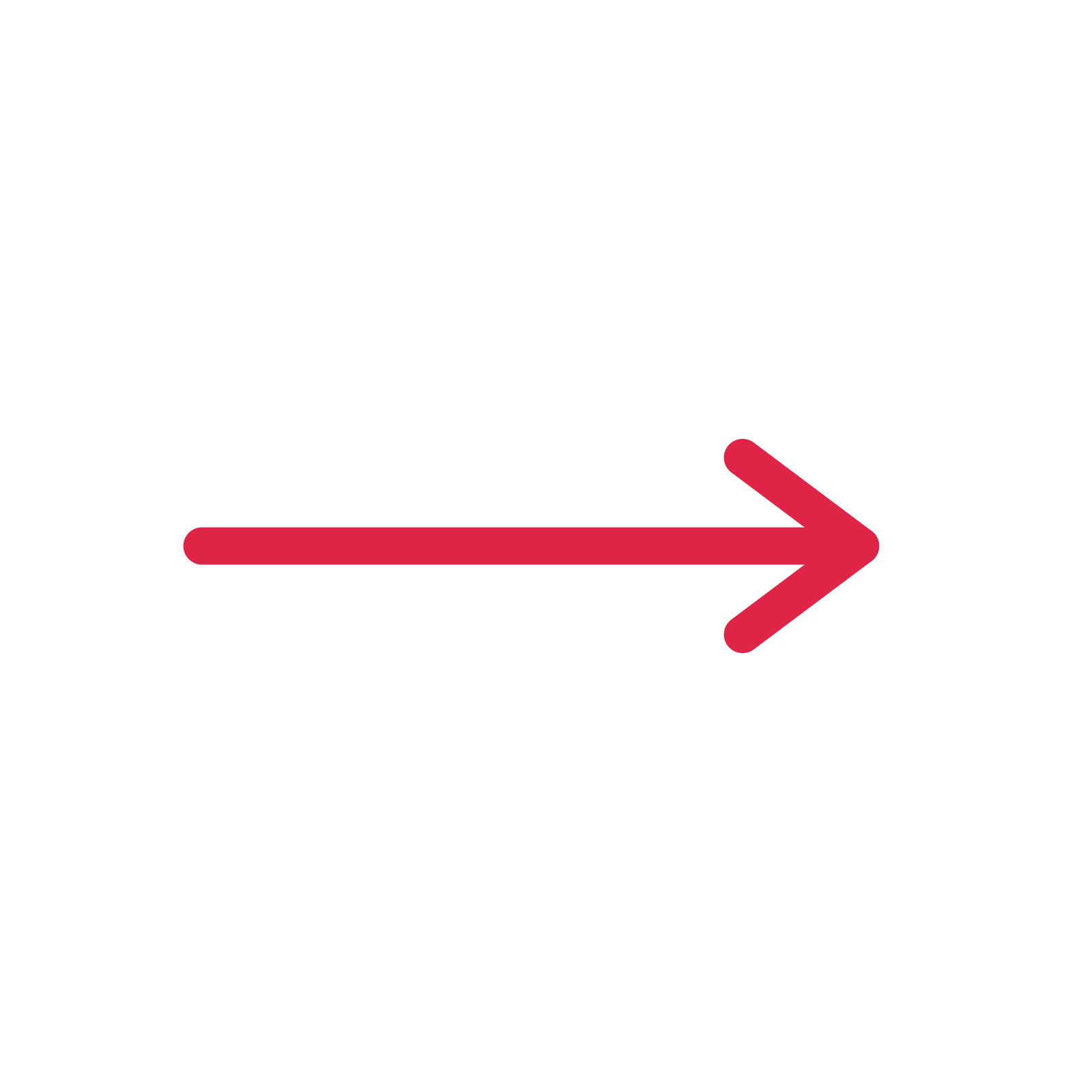 A straight directional arrow pointing east with an open arrowhead.
