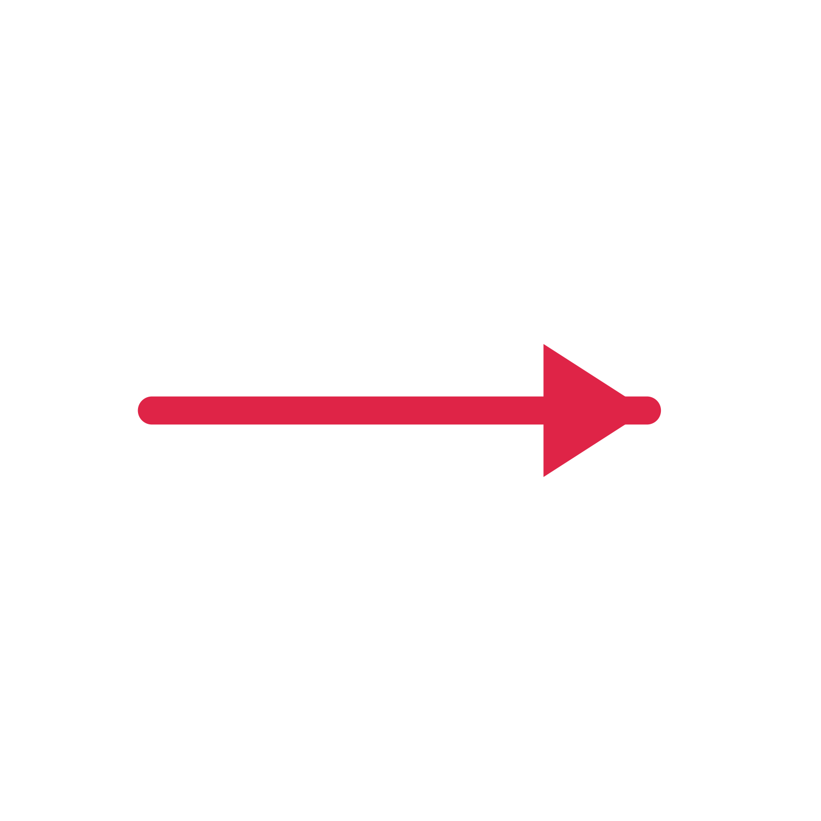 A straight directional arrow pointing east with a solid arrowhead.