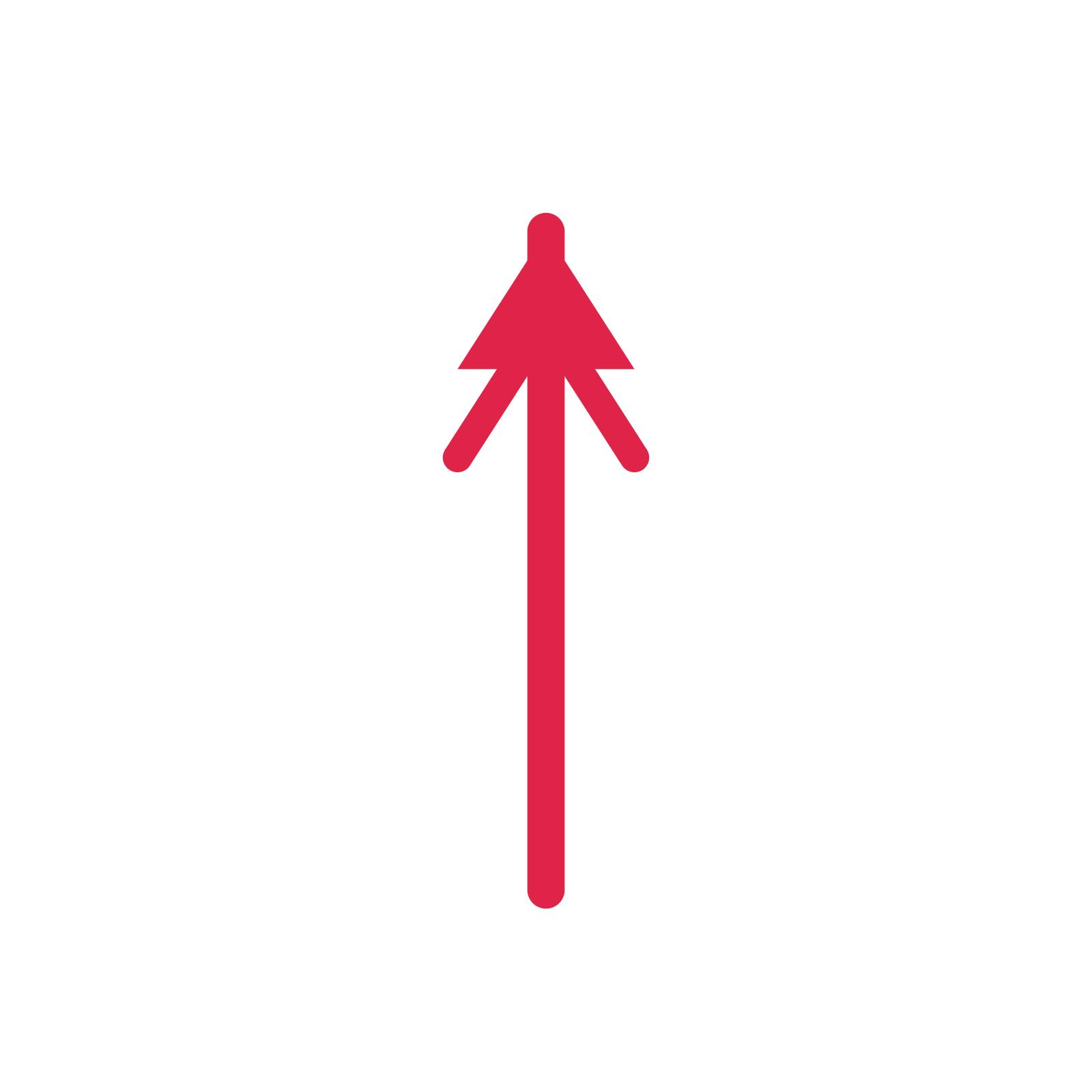 A straight directional arrow pointing north with a double arrowhead.