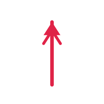 A straight directional arrow pointing north with a double arrowhead.