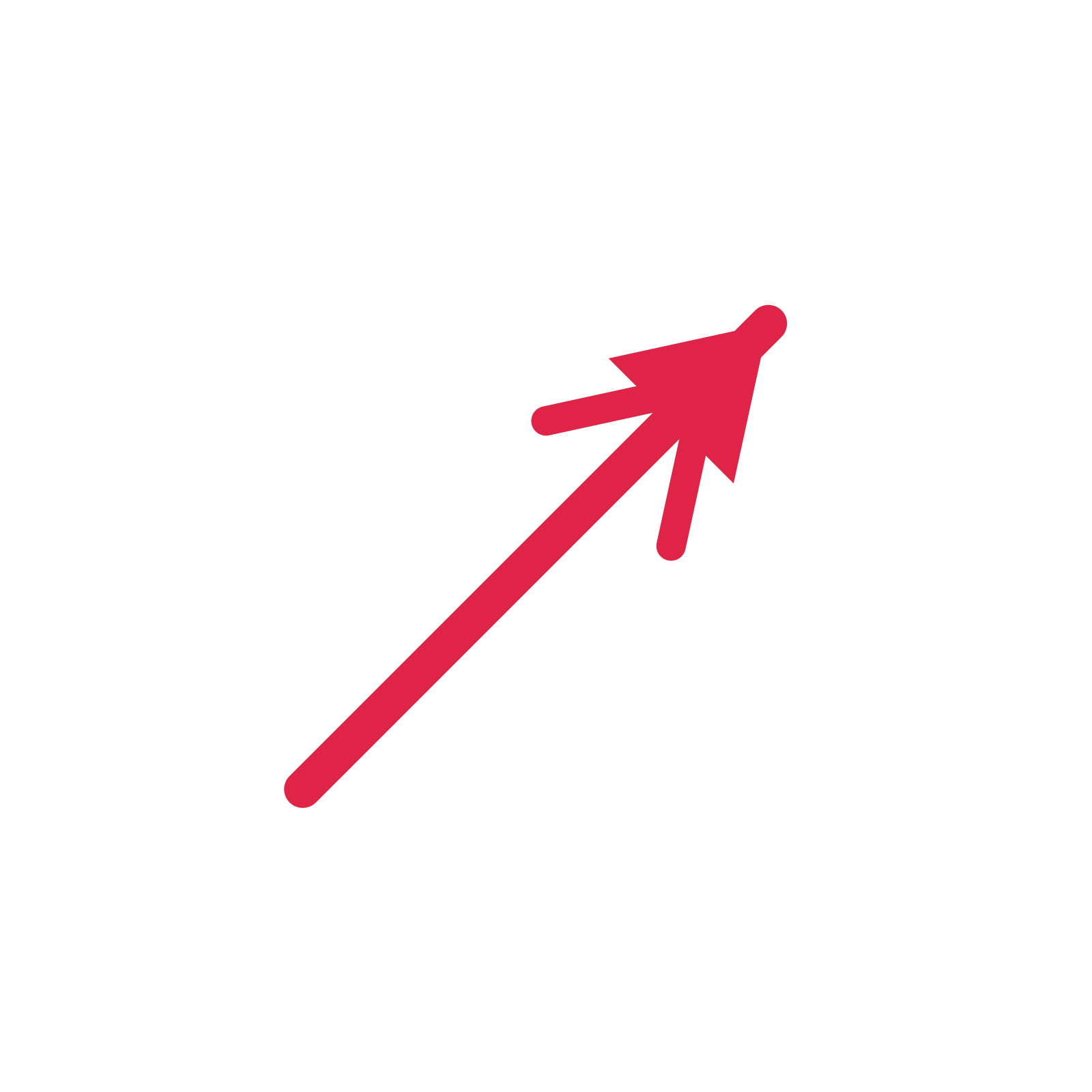 A straight directional arrow pointing north east with a double arrowhead.