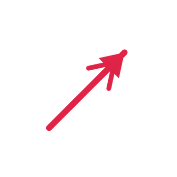 A straight directional arrow pointing north east with a double arrowhead.