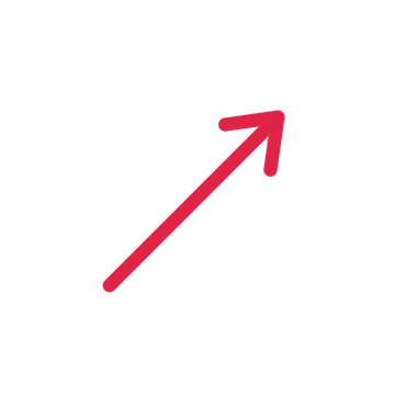 A straight directional arrow pointing north east with a open arrowhead.