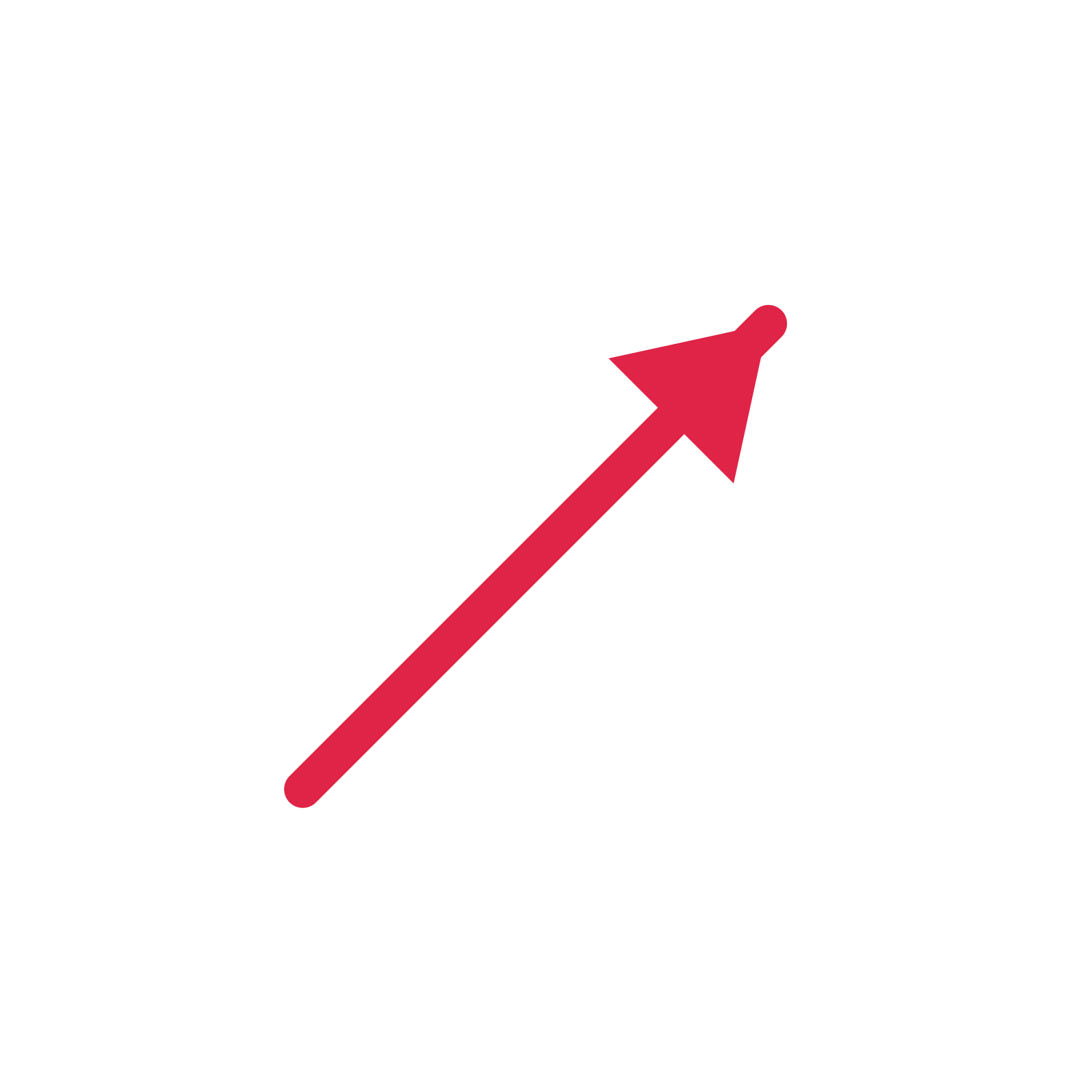 A straight directional arrow pointing north east with a solid arrowhead.