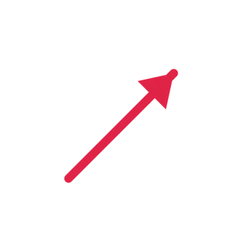 A straight directional arrow pointing north east with a solid arrowhead.