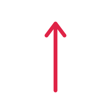 A straight directional arrow pointing north with a open arrowhead.
