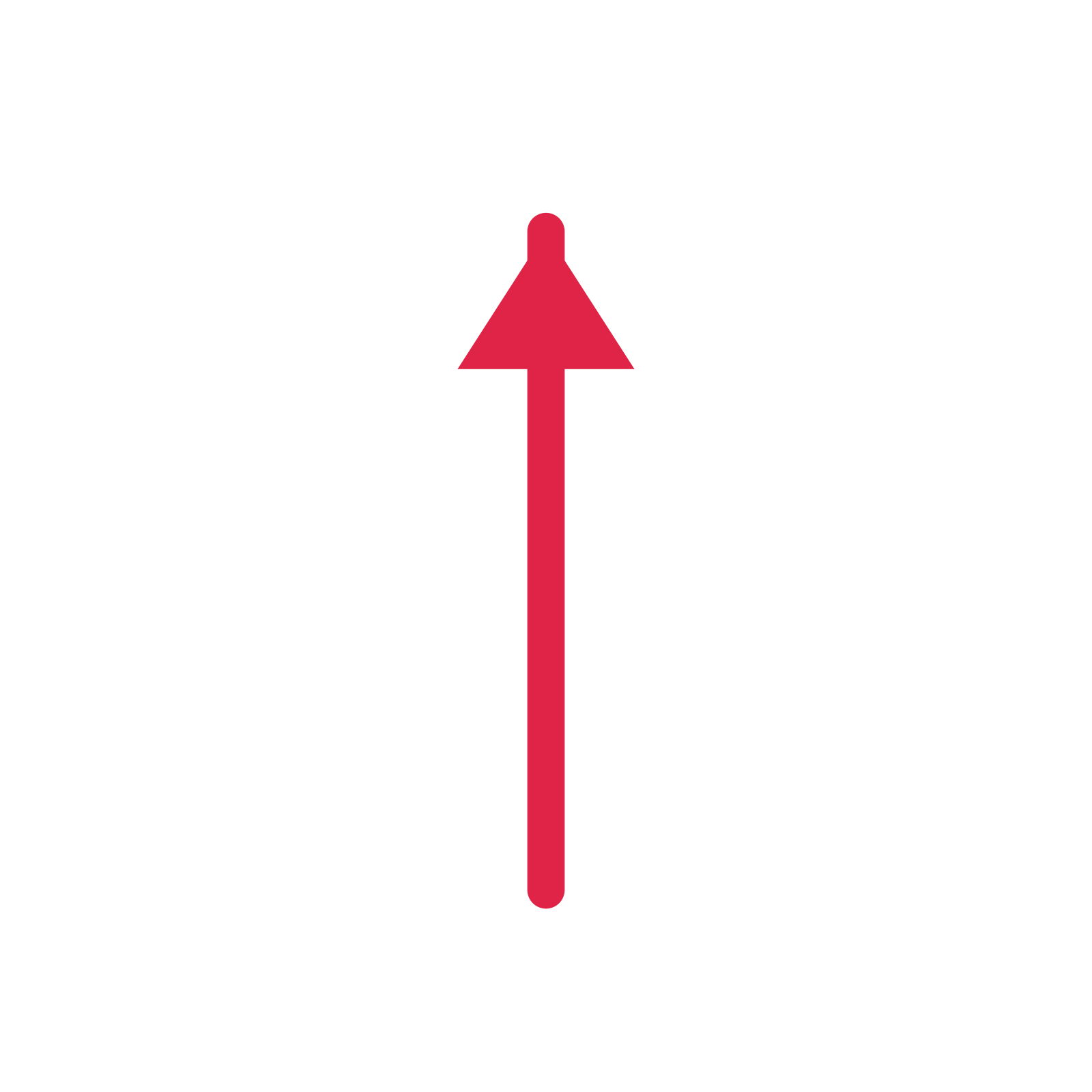 A straight directional arrow pointing north with a solid arrowhead.