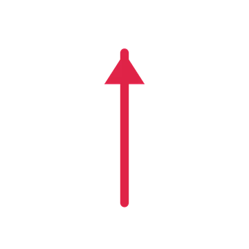 A straight directional arrow pointing north with a solid arrowhead.
