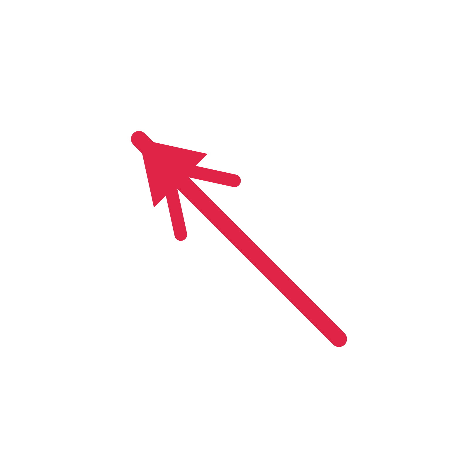 A straight directional arrow pointing north west with a double arrowhead.