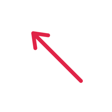 A straight directional arrow pointing north west with a open arrowhead.