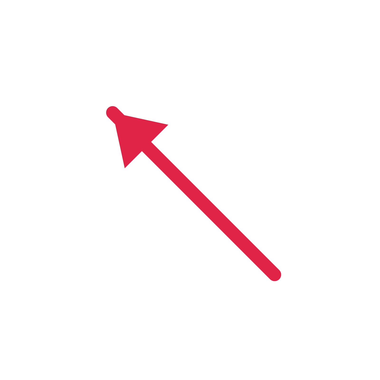 A straight directional arrow pointing north west with a solid arrowhead.