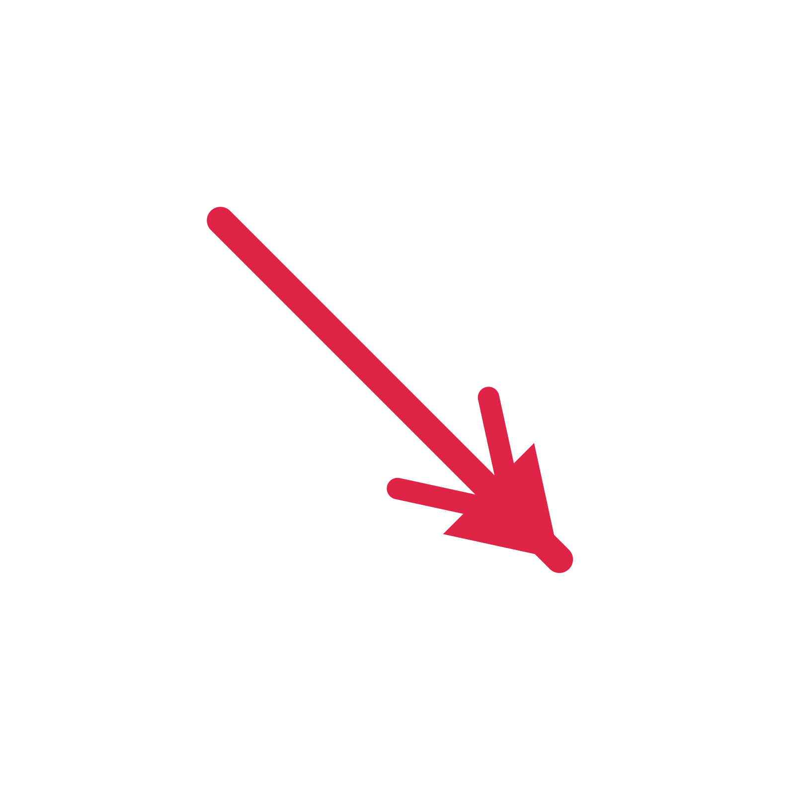 A straight directional arrow pointing south east with a double arrowhead.