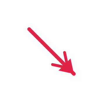 A straight directional arrow pointing south east with a double arrowhead.
