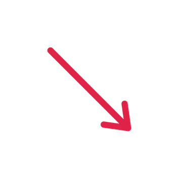 A straight directional arrow pointing south east with a open arrowhead.