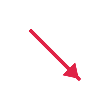 A straight directional arrow pointing south east with a solid arrowhead.